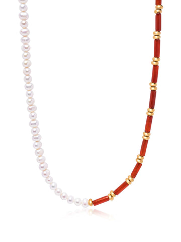 Nialaya Women's Necklace Pearl Choker with Red Agate Pearl Choker with Red Agate 15 Inches / 38.1 cm WNECK_306